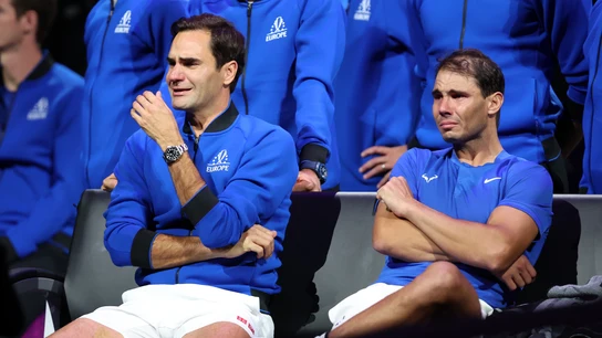 Roger Federer y Rafa Nadal en la Laver Cup en 2022 Roger Federer y Rafa Nadal en la Laver Cup en 2022