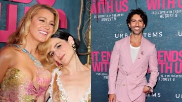 Blake Lively con su compañera Jenny Slate, y Justin Baldoni en la premiere de It Ends With Us