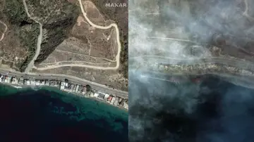 Una imagen satélite muestra la Pacific Coast Highway a lo largo de la costa de Malibú antes de los devastadores incendios forestales, California. Una imagen satélite muestra la Pacific Coast Highway a lo largo de la costa de Malibú antes de los devastadores incendios forestales, California.