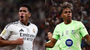Jude Bellingham y Lamine Yamal, celebran un gol en las semifinales de la Supercopa de Espa&ntilde;a