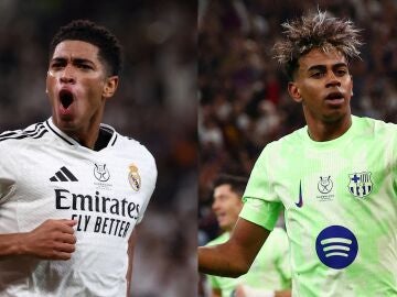 Jude Bellingham y Lamine Yamal, celebran un gol en las semifinales de la Supercopa de España