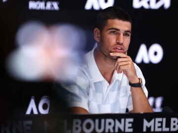 Carlos Alcaraz, en la sala de prensa del Melbourne Park