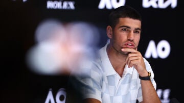 Carlos Alcaraz, en la sala de prensa del Melbourne Park