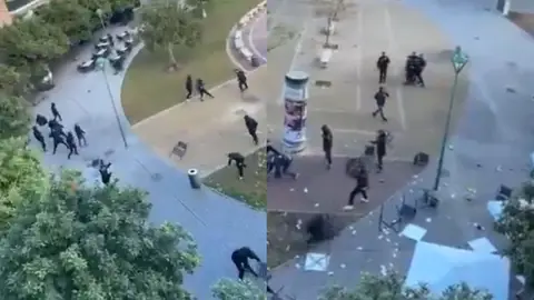 Imagen de la pelea entre ultras del Córdoba y del Almería Imagen de la pelea entre ultras del Córdoba y del Almería