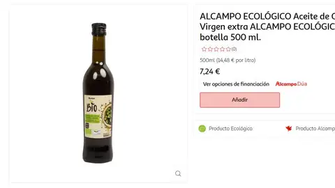 Aceite de oliva virgen extra Auchan Bio Ecológico de Alcampo Aceite de oliva virgen extra Auchan Bio Ecológico de Alcampo