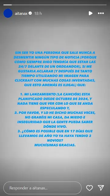 Comunicado de Aitana tras los rumores de relación con Miguel Bernardeau Comunicado de Aitana tras los rumores de relación con Miguel Bernardeau