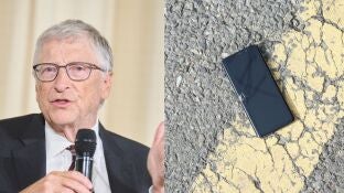 Imagen de Bill Gates y de un tel&eacute;fono roto.