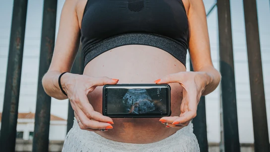 Una mujer embarazada muestra una imagen de la placenta desde dentro Una mujer embarazada muestra una imagen de la placenta desde dentro