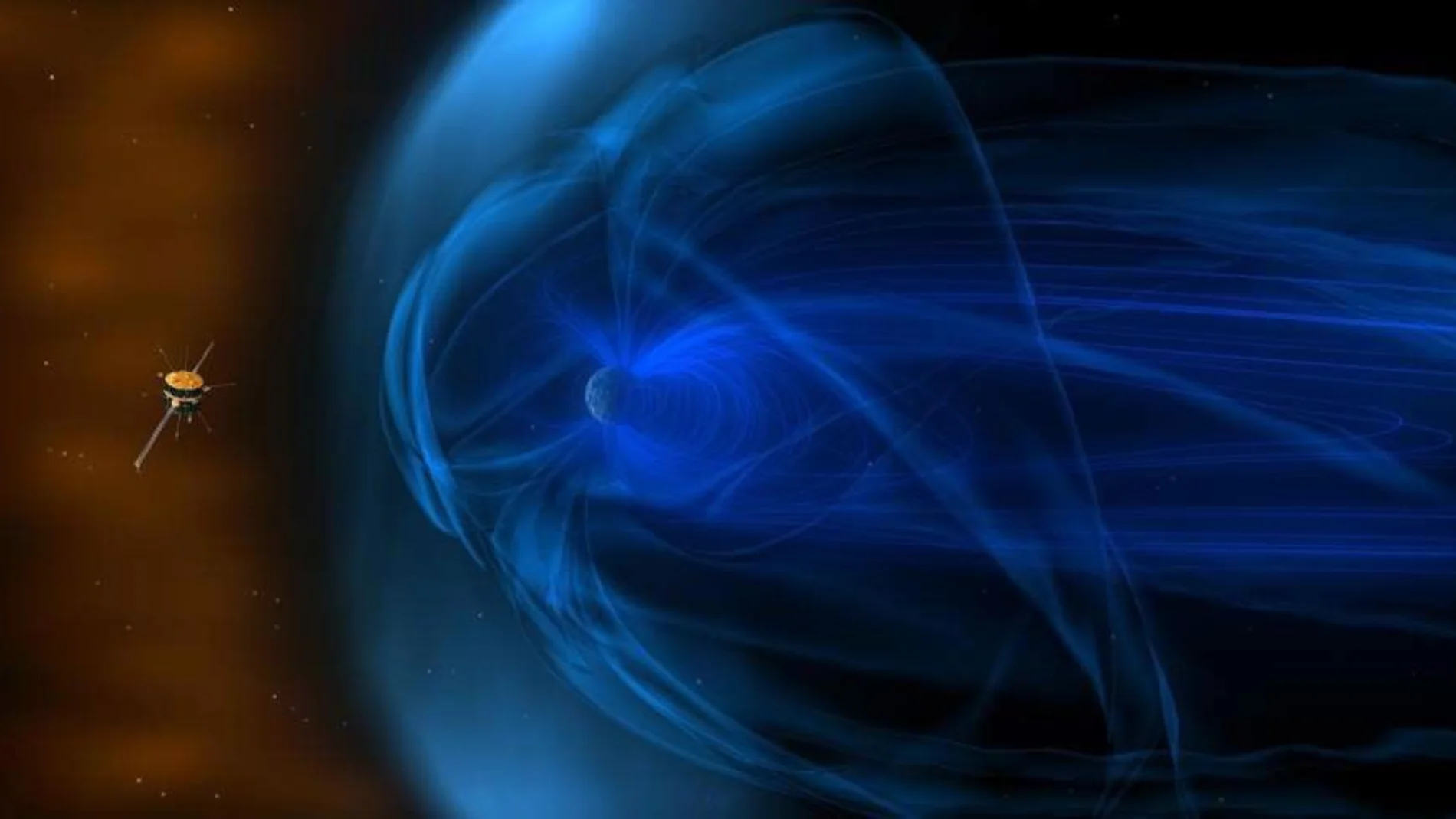 Concepto artístico de la nave espacial Wind de la NASA fuera de la magnetosfera de la Tierra. Concepto artístico de la nave espacial Wind de la NASA fuera de la magnetosfera de la Tierra.