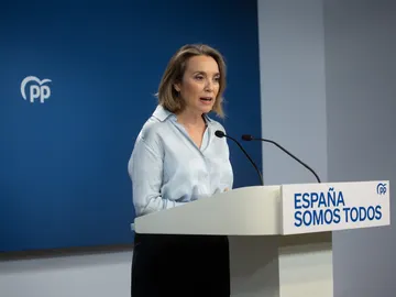 Imagen de la secretaria general del PP, Cuca Gamarra, durante una rueda de prensa, en la sede del PP. Imagen de la secretaria general del PP, Cuca Gamarra, durante una rueda de prensa, en la sede del PP.
