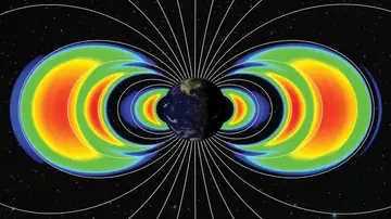Imagen de Van Allen Probes que muestra tres cinturones de radiación vistos por primera vez alrededor de la Tierra en 2012. Imagen de Van Allen Probes que muestra tres cinturones de radiación vistos por primera vez alrededor de la Tierra en 2012.