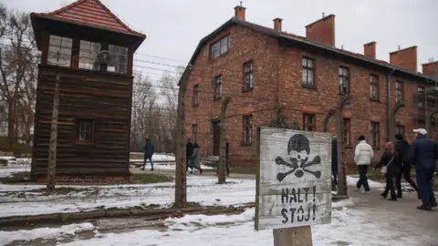 Imagen de archivo del campo de concentración y exterminio de Auschwitz-Birkenau Imagen de archivo del campo de concentración y exterminio de Auschwitz-Birkenau