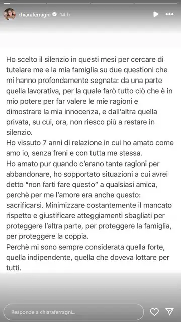 El comunicado de Chiara Ferragni El comunicado de Chiara Ferragni