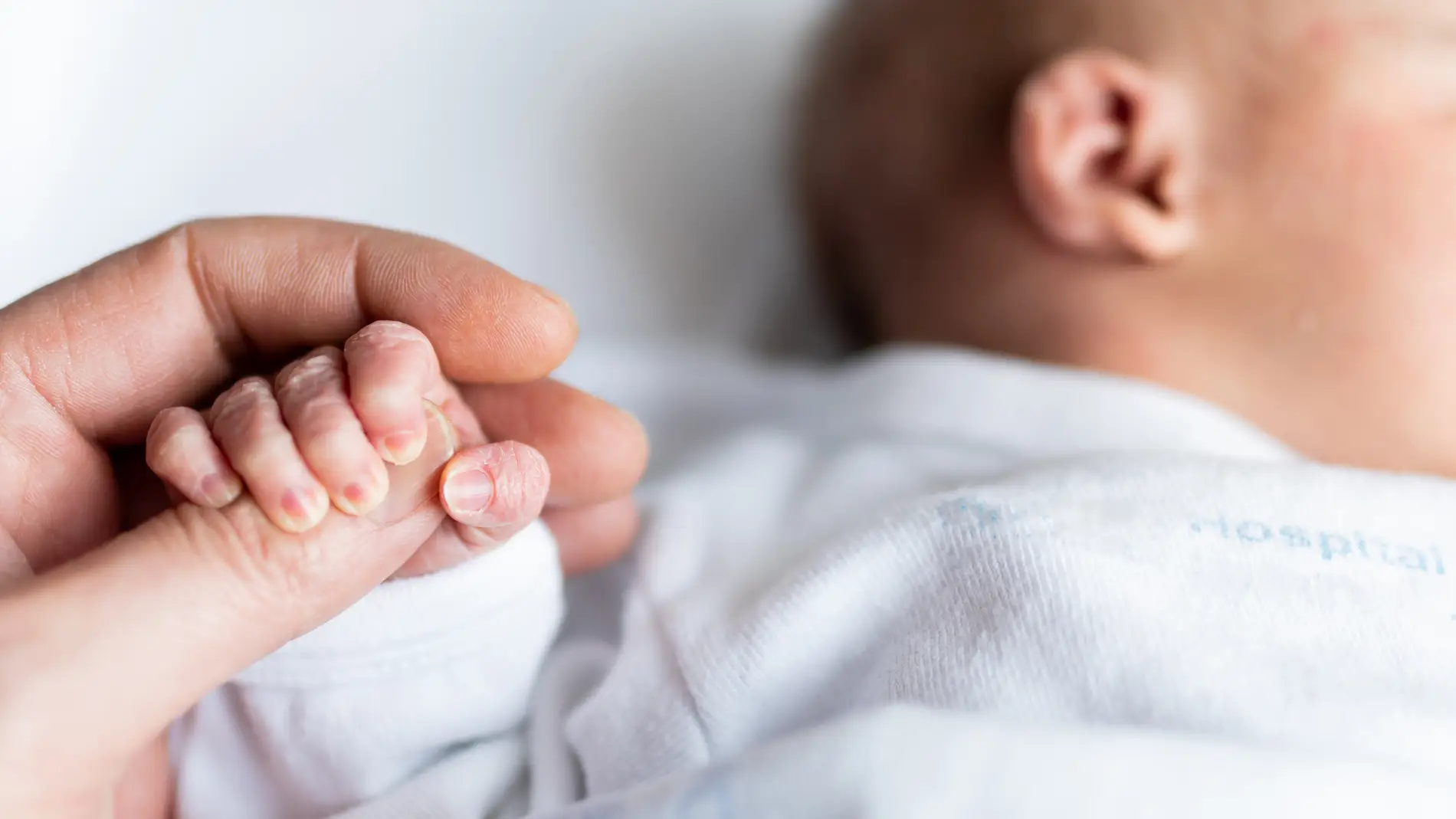 Mano de un bebé Un bebé con una madre