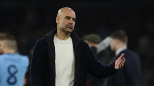 Pep Guardiola gesticula en el partido ante el Brujas Pep Guardiola gesticula en el partido ante el Brujas