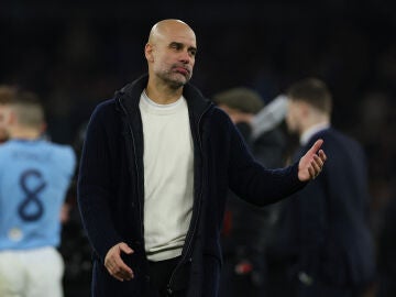 Pep Guardiola gesticula en el partido ante el Brujas