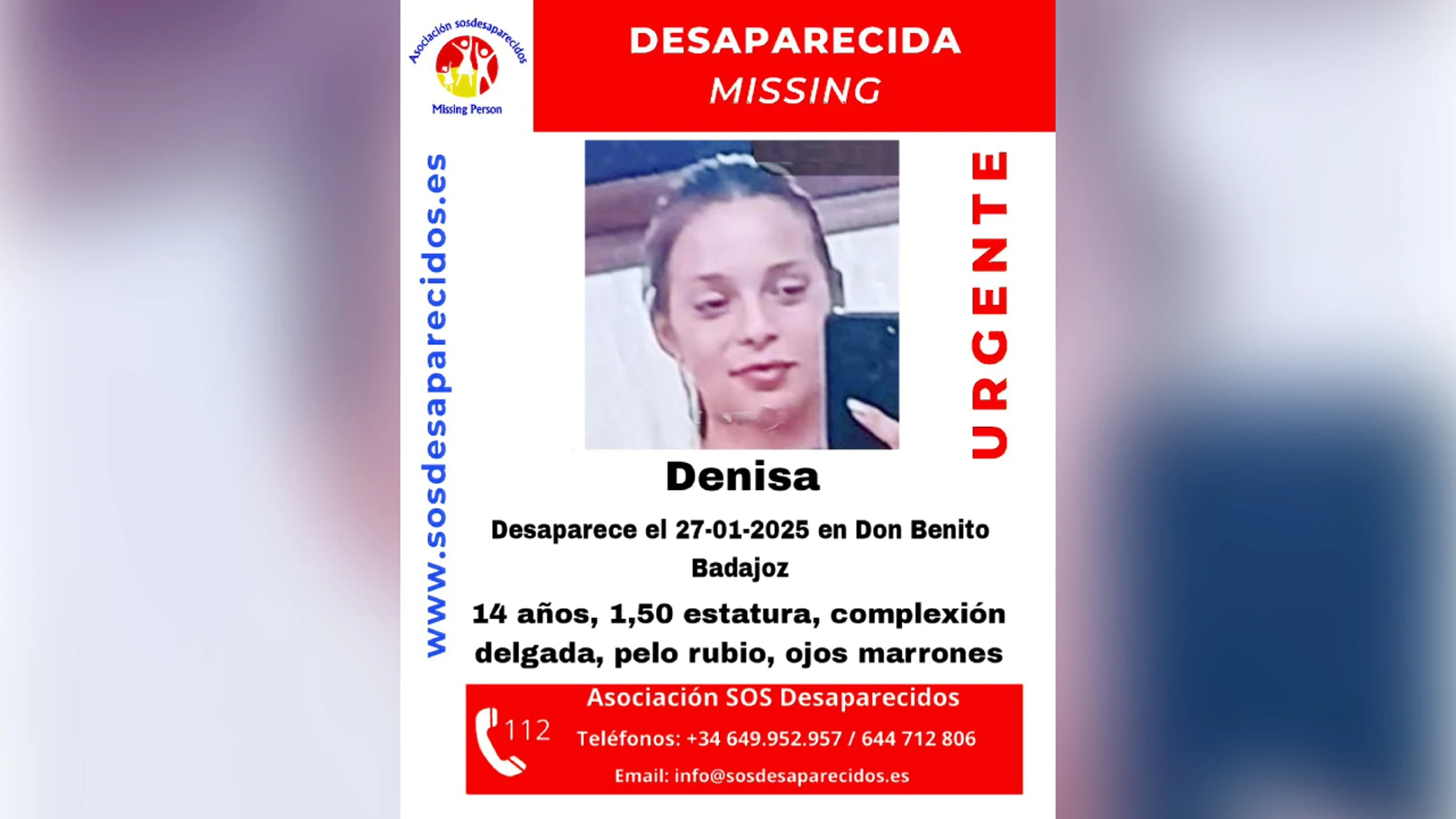 Denisa, desaparecida en Don Benito (Badajoz) Denisa, desaparecida en Don Benito (Badajoz)