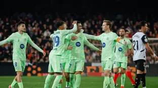 Ferran Torres celebra el segundo gol ante el Valencia en Mestalla Ferran Torres celebra el segundo gol ante el Valencia en Mestalla