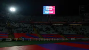 Imagen del estadio de Montjuic tras anunciarse la suspensión del Barcelona - Osasuna de LaLiga Imagen del estadio de Montjuic tras anunciarse la suspensión del Barcelona - Osasuna de LaLiga
