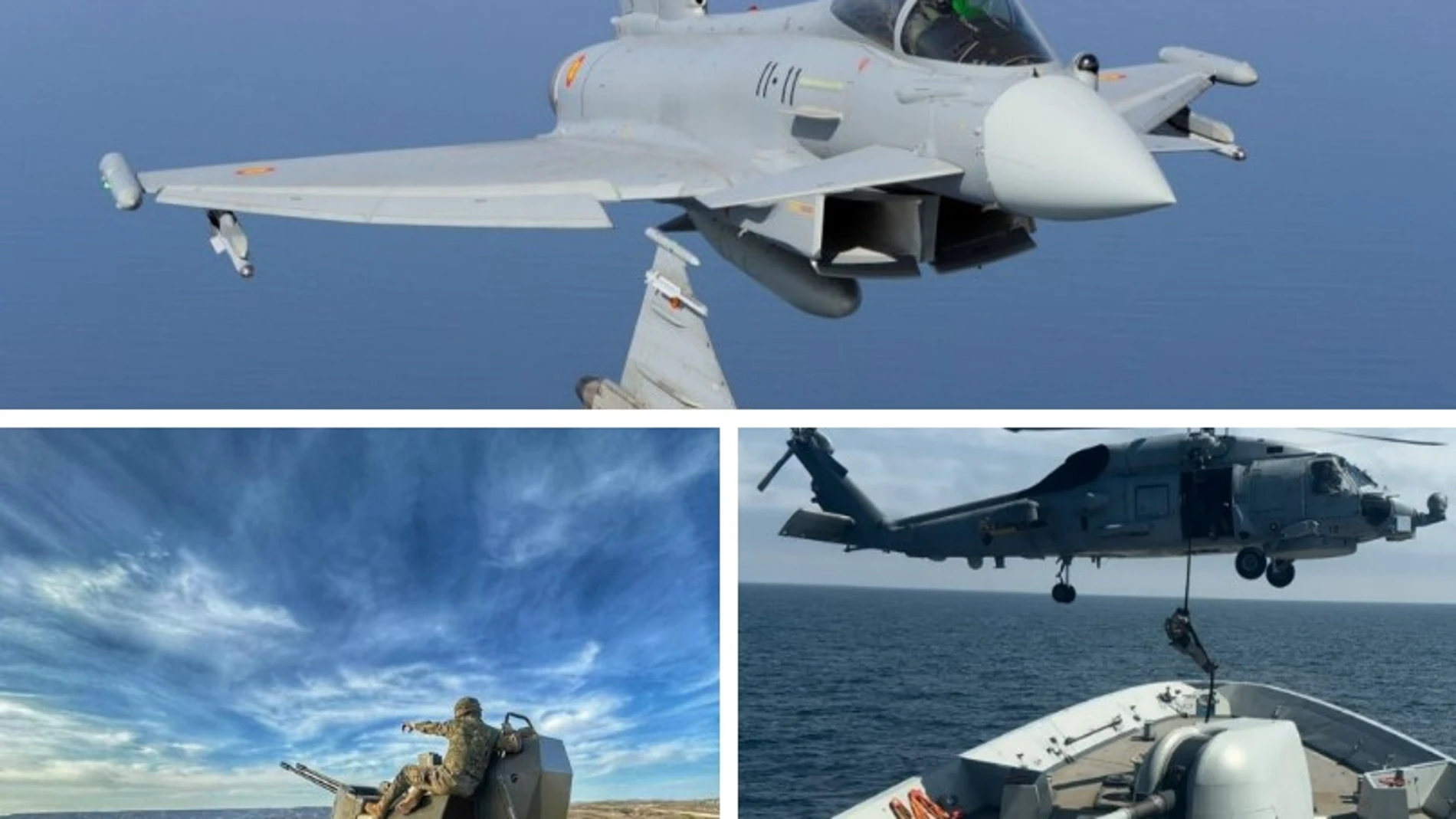 Cañón antiaéreo, Eurofighters y fragata 'Almirante Juan de Borbón' Cañón antiaéreo, Eurofighters y fragata 'Almirante Juan de Borbón'