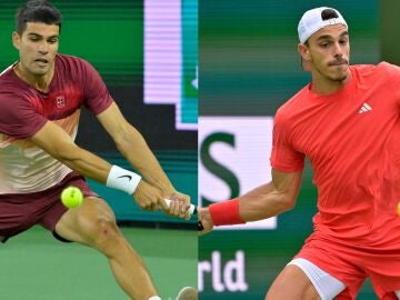 Carlos Alcaraz y Francisco Cerúndolo, en acción en Indian Wells