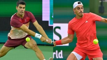 Carlos Alcaraz y Francisco Cerúndolo, en acción en Indian Wells