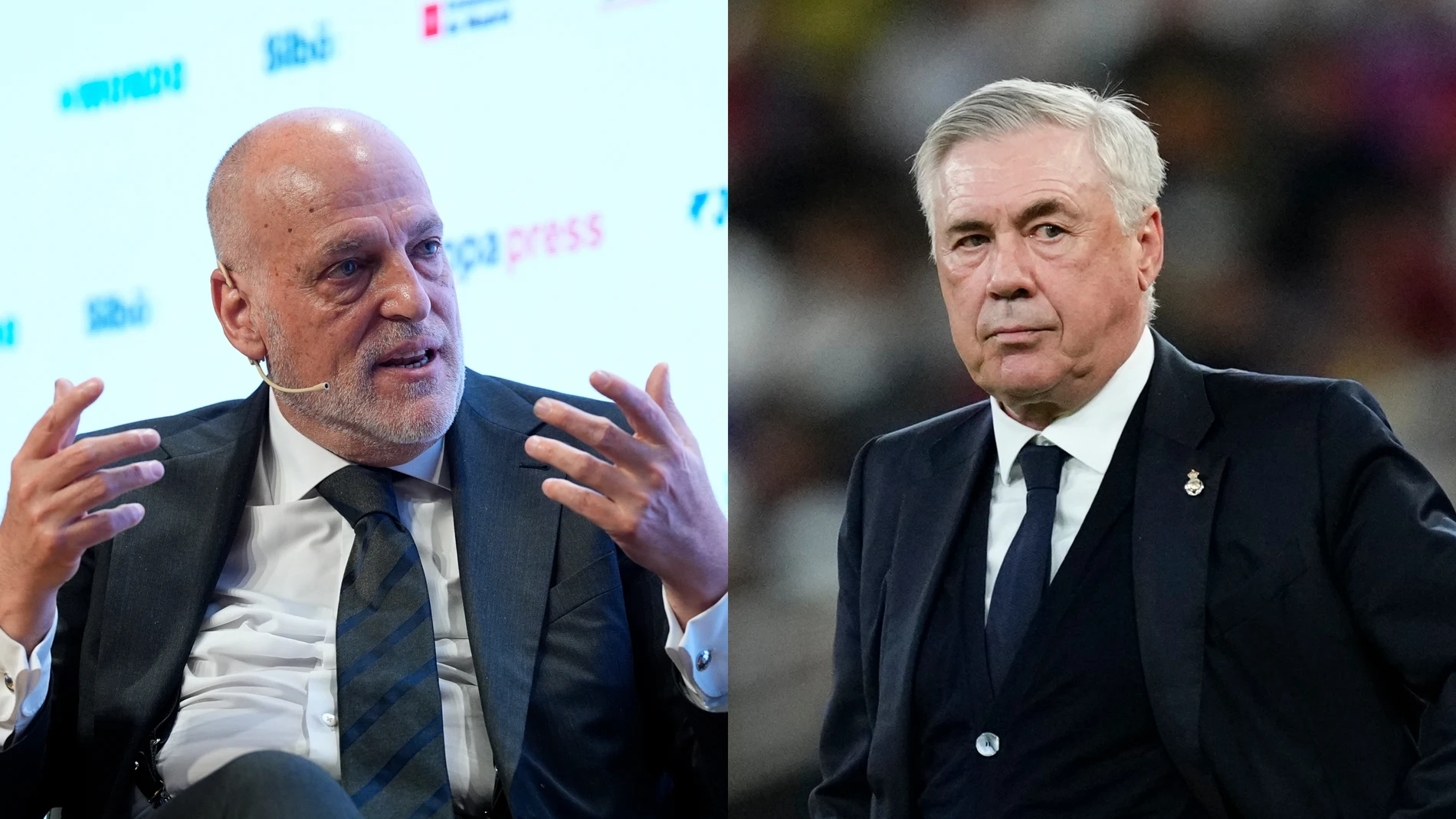 Javier Tebas y Carlo Ancelotti en imágenes de archivo Javier Tebas y Carlo Ancelotti en imágenes de archivo