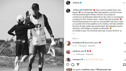 El mensaje de Amelia Bono en la publicación de Laura Matamoros El mensaje de Amelia Bono en la publicación de Laura Matamoros