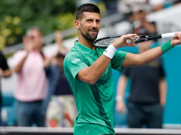 Novak Djokovic celebra su victoria ante Dimitrov en Miami Novak Djokovic celebra su victoria ante Dimitrov en Miami