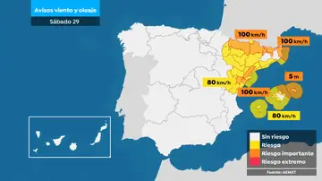 Mapa avisos sábado Mapa avisos sábado