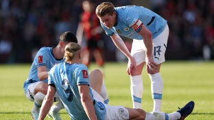 Erling Haaland, en el momento de lesionarse ante el Bournemouth 