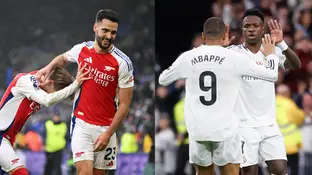 Merino celebr aun gol con el Arsenal (i); Vini y Mbappé celebran un tanto con el Real Madrid (d) Merino celebr aun gol con el Arsenal (i); Vini y Mbappé celebran un tanto con el Real Madrid (d)