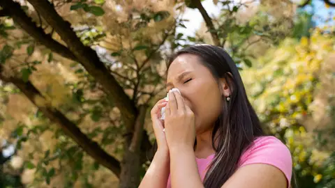 Mujer con alergia al polen Mujer con alergia al polen