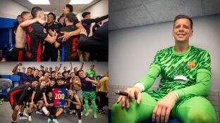 La fiesta de los jugadores del Bar&ccedil;a en el vestuario de Cornell&aacute;