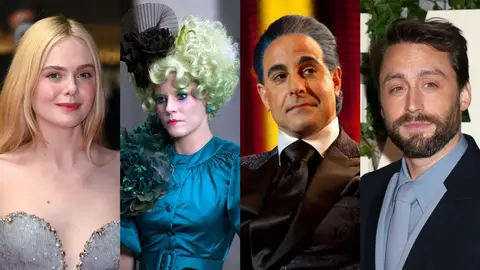 Elle Fanning y Kieran Culkin como Effie y Caesar en Los juegos del hambre: Amanecer en la cosecha Elle Fanning y Kieran Culkin como Effie y Caesar en Los juegos del hambre: Amanecer en la cosecha