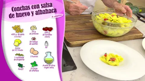 Ingredientes Conchas con salsa de huevo y albahaca Ingredientes Conchas con salsa de huevo y albahaca