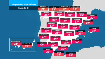 Imagen de las temperaturas máximas de este sábado Imagen de las temperaturas máximas de este sábado