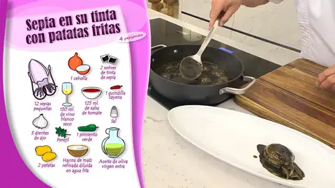 Ingredientes Sepia en su tinta con patatas fritas Ingredientes Sepia en su tinta con patatas fritas