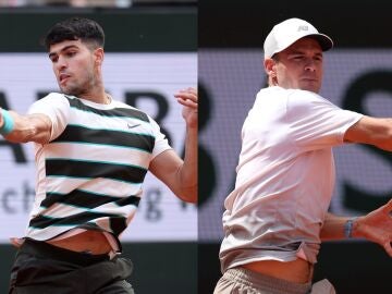Carlos Alcaraz y Tommy Paul, en acción en Roland Garros