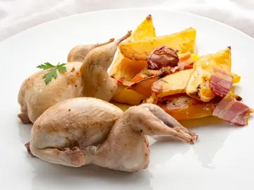 Codornices al horno con patatas y panceta, de Karlos Arguiñano: "Tienen muy poca grasa, se cocinan fácil y son muy ricas" Codornices al horno con patatas y panceta, de Karlos Arguiñano: "Tienen muy poca grasa, se cocinan fácil y son muy ricas"