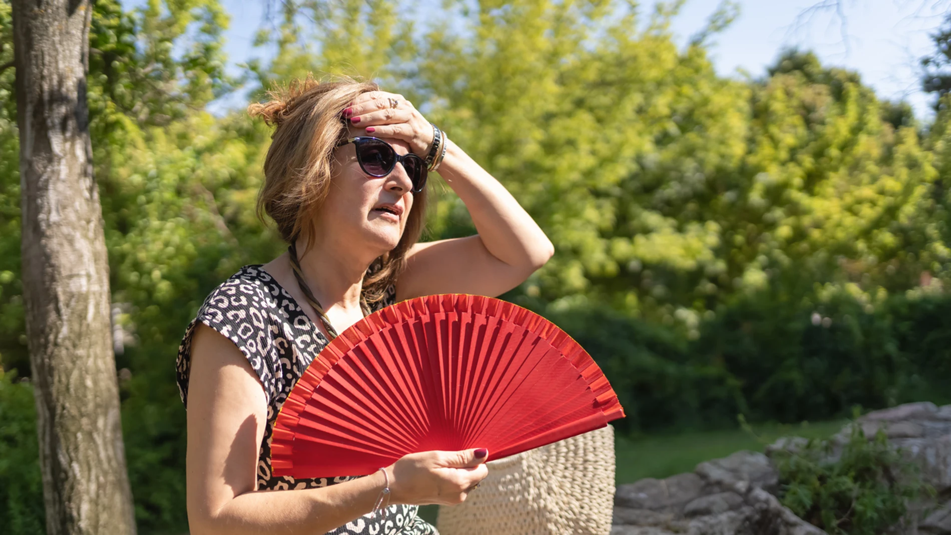 Una mujer acalorada en plena ola de calor Una mujer acalorada en plena ola de calor