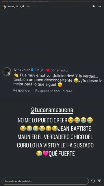 Respuesta de Jean-Baptiste Maunier a Melani Respuesta de Jean-Baptiste Maunier a Melani