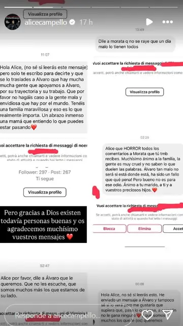 Mensaje de agradecimiento de Alice Campello en sus redes sociales Mensaje de agradecimiento de Alice Campello en sus redes sociales