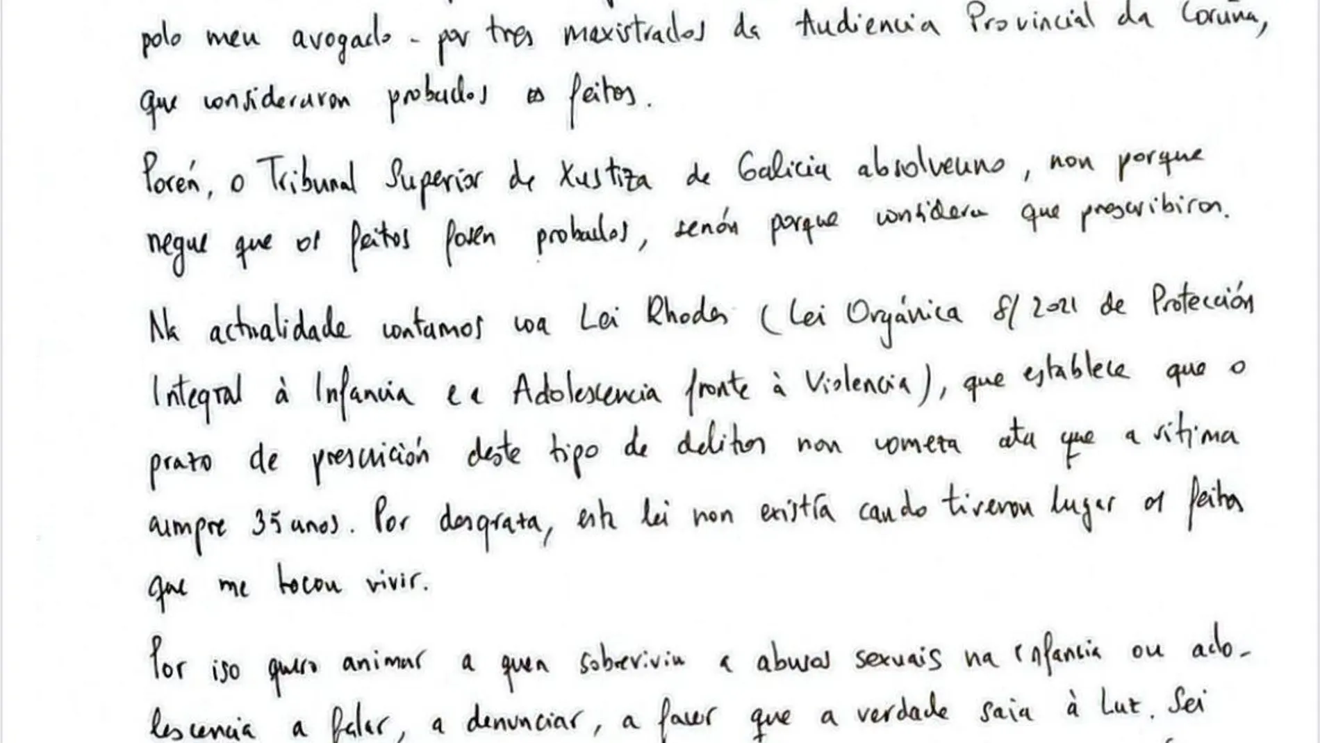 Carta abierta de una víctima de abuso infantil tras la absolución de su agresor: “La verdad no prescribe” Carta abierta de una víctima de abuso infantil tras la absolución de su agresor: “La verdad no prescribe”
