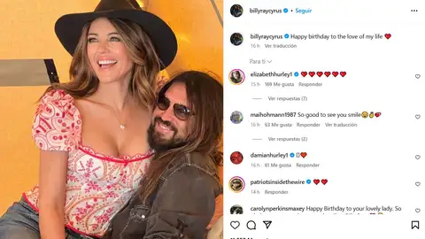 Billy Ray Cyrus felicita a su novia Elizabeth Hurley su 60 cumpleaños Billy Ray Cyrus felicita a su novia Elizabeth Hurley su 60 cumpleaños