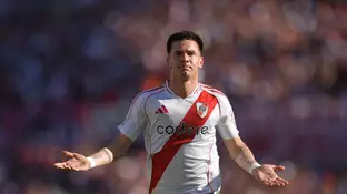 Franco Mastantuono, en un partido con River Plate Franco Mastantuono, en un partido con River Plate