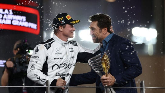 Brad Pitt y Javier Bardem rodando F1, la pel&iacute;cula