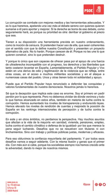 Segunda parte de la carta de Pedro Sánchez Segunda parte de la carta de Pedro Sánchez