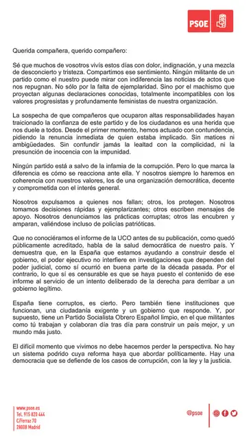 Primera parte de la carta de Pedro Sánchez Primera parte de la carta de Pedro Sánchez