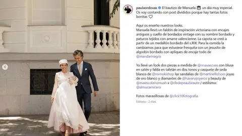 Paula Ordovás y Eduardo Nieto el día del bautizo de su hija Manuela Paula Ordovás y Eduardo Nieto el día del bautizo de su hija Manuela